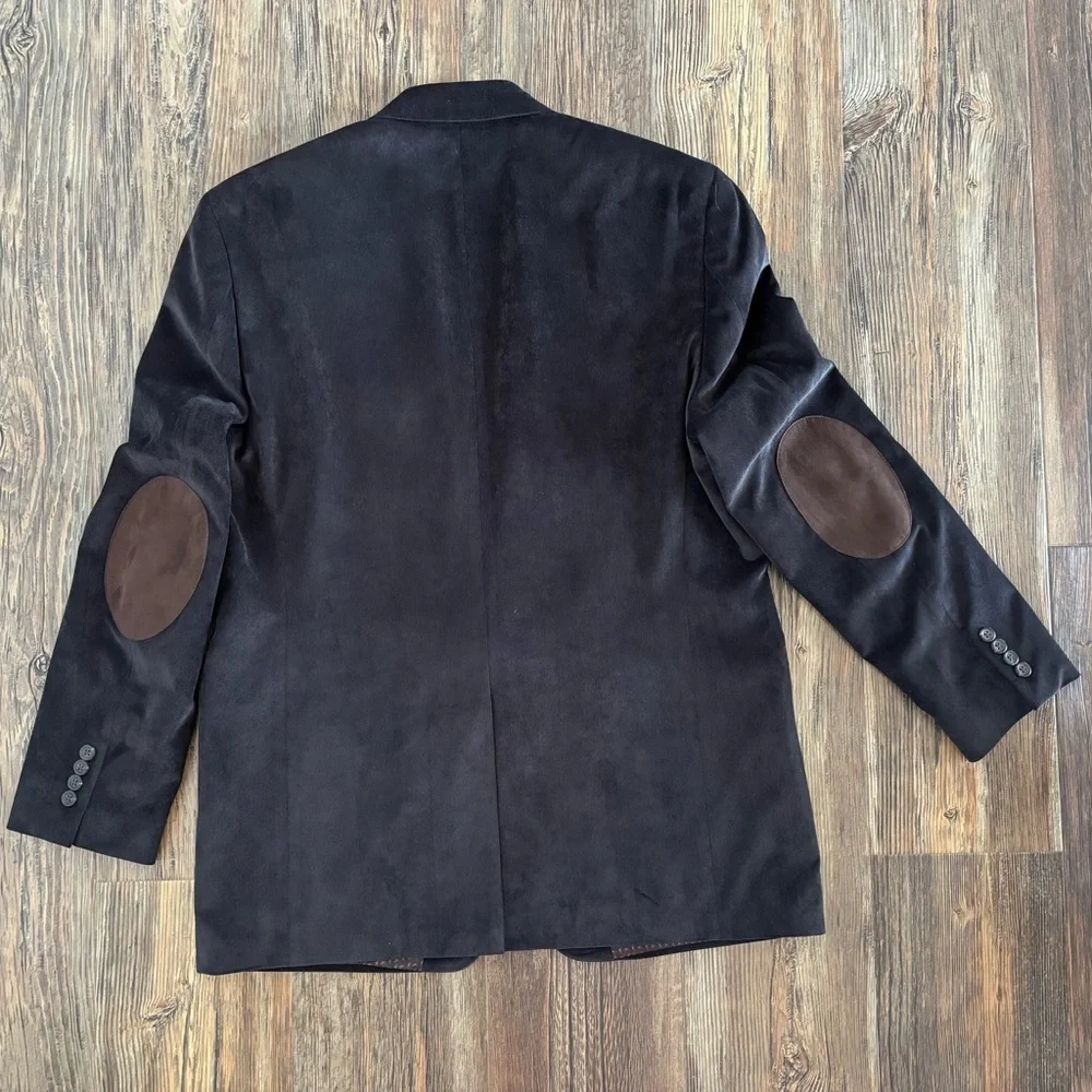 Chaps Corduroy Blazer Sports Coat Mens 44L Elbow Patches Black Paisley Lining